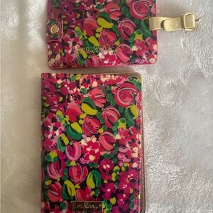 Lilly Pulitzer Pink Green Floral Passport Holder and Luggage Tag Set